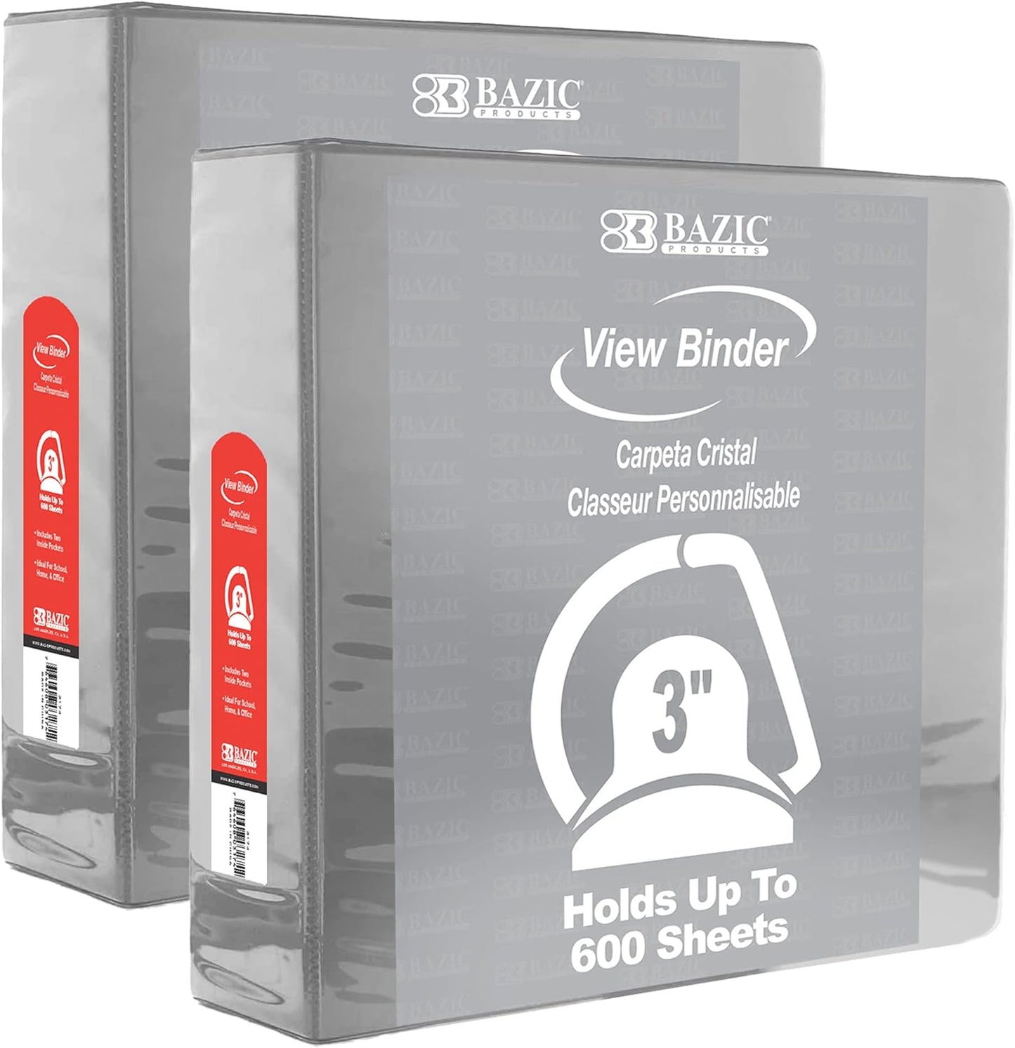 BAZIC Products 3 Ring Binder 3" View Binders Slant D Ring Organizer - White, Hold 600 Sheets Paper, for School Office Home, 2-Count