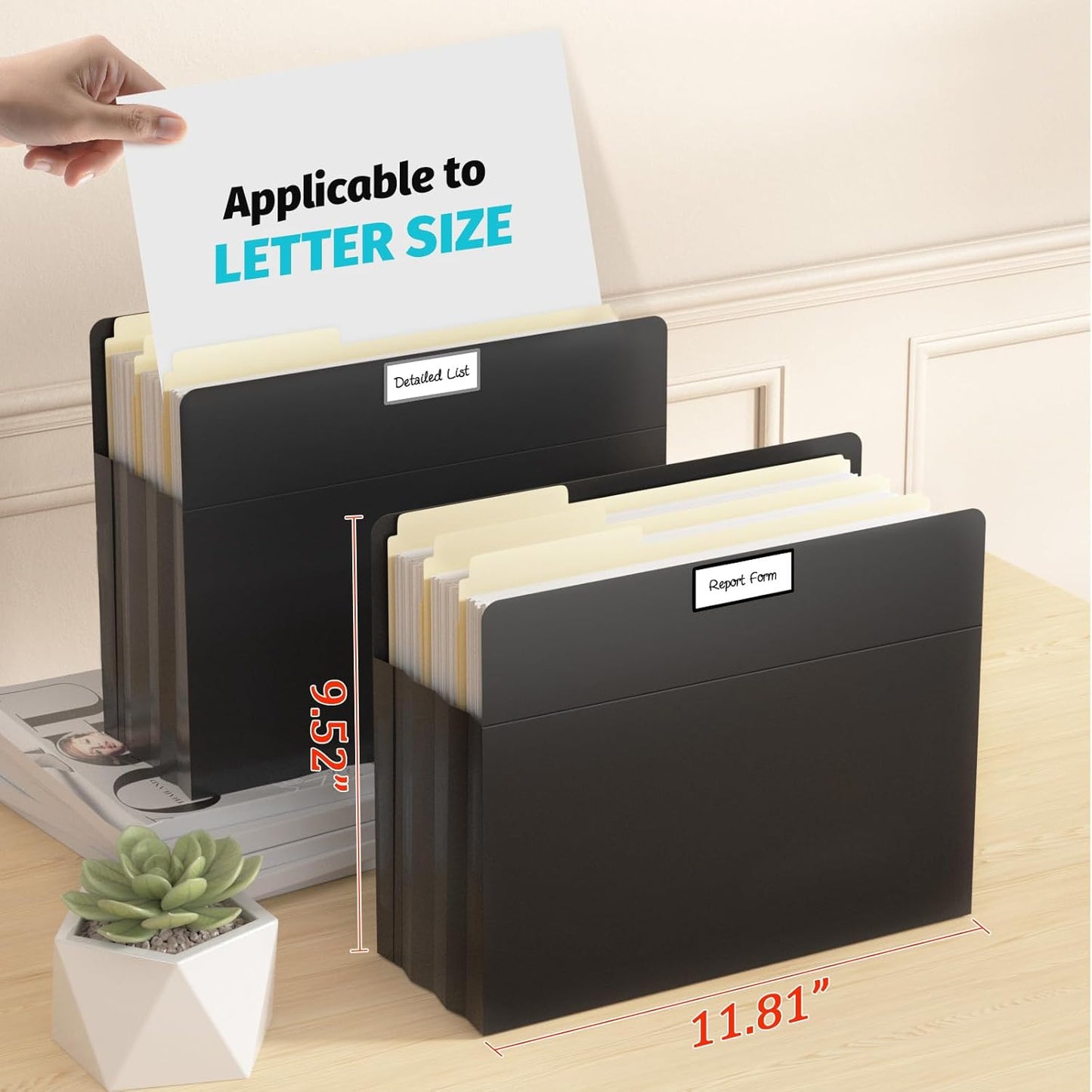 Ansook Poly 3.5”Expandable File Pockets,6 Pack Extra Capacity File Pockets Folders,Letter Size File Pockets,Heavy Duty File Pocket with Straight-Cut Tab,Holds 8.5" x 11" documents & Manila Folder
