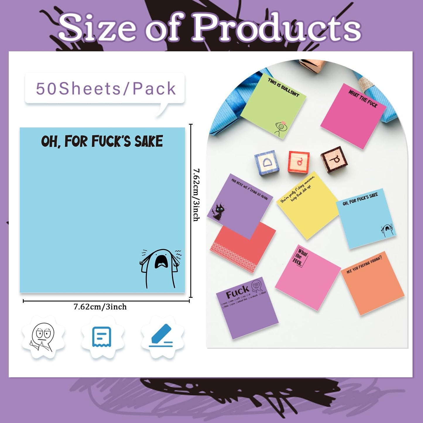 Inspirational Sticky Notes Gifts - 9 Pack Funny Positive Quotes Notepads 3x3 Inches, Fun Motivational Self-Adhesive Memo Pads Office Study Supplies for Friends Coworkers (450 Sheets)