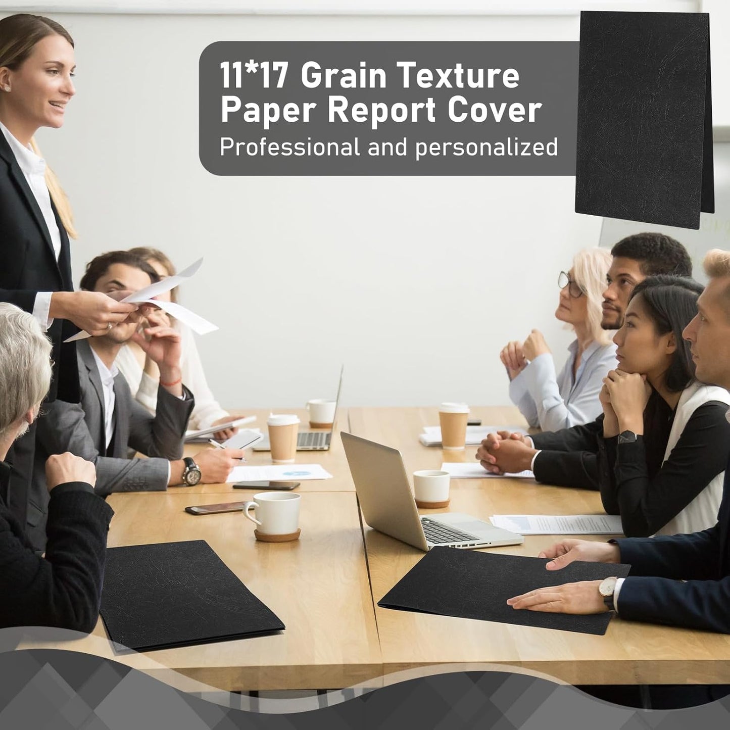 Resurhang 10Pcs 11 x 17 Inch Grain Texture Pressboard Report Cover, 3'' Capacity, Presentation Binder Folder with Metal Prong for Business, Presentations, Contract, Proposal