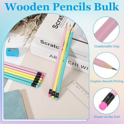 PATIKIL Triangle Wooden Pencils Bulk, 12 Pack HB Graphite Pencils with Eraser for Office Supplies, Engineering Marking Writing Art Drawing Supplies, Purple-Pink
