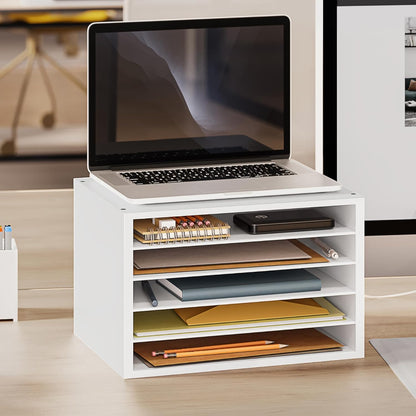 Ballucci 4-Tier Paper Organizer for Desk, Stackable Tray, Desk Storage Organizer Shelves, Stacking Letter Paper Tray Sorter for Classroom Office, Black