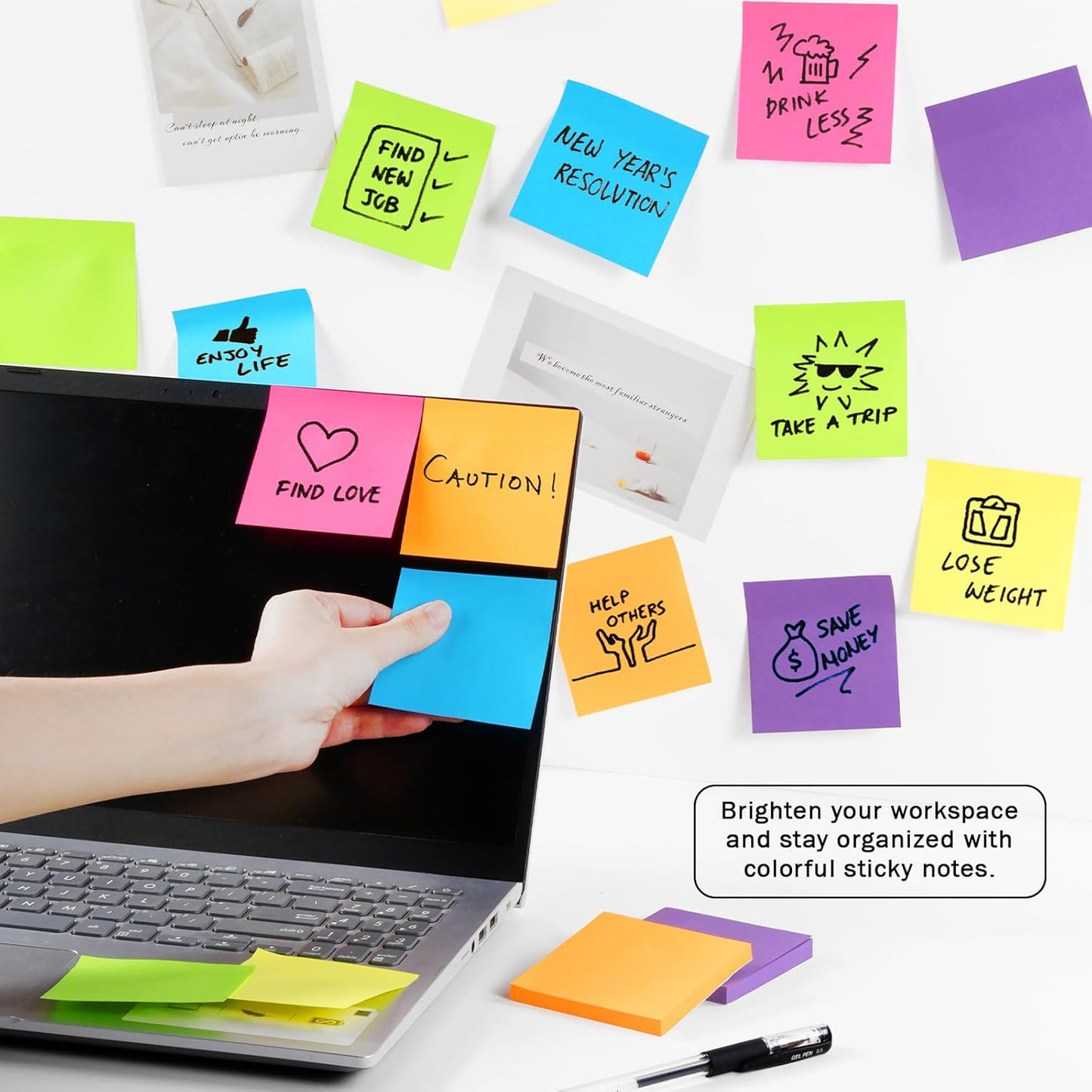 Sticky Notes 3x3 Inch (48 Pads) Bright Colors Self-Stick Memo Pads, Thick Paper Easy to Stick & Remove