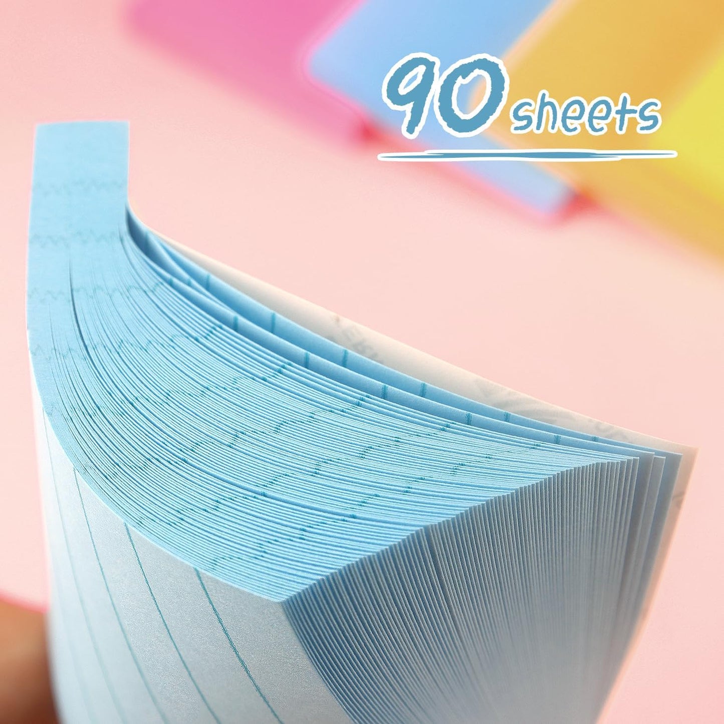 Lined Sticky Notes 3x3 Sticky Notes with Lines Self-Stick Notes Bright Color 4 Pads 90 Sheets/Pad (Pastel)