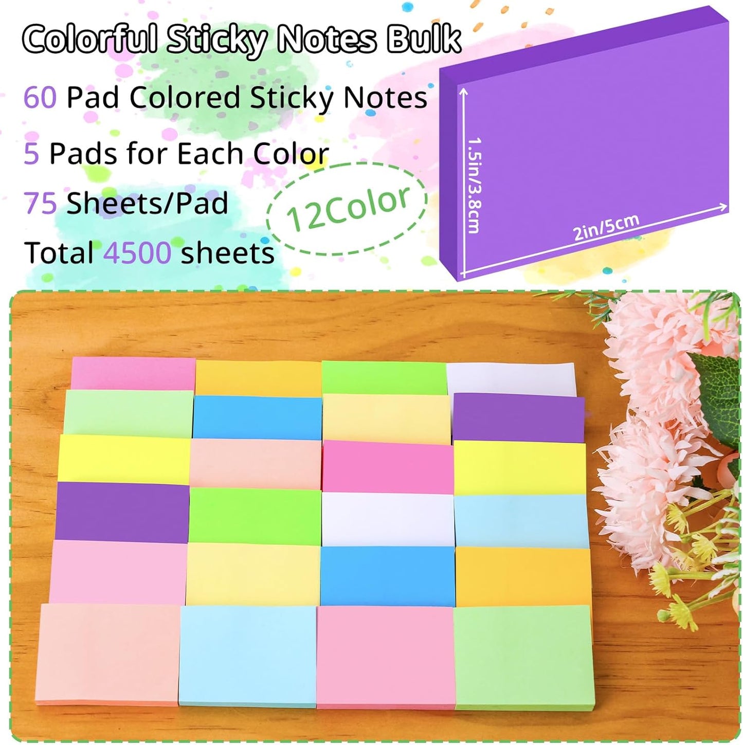 100 Pack Sticky Notes Bulk 3 x 3 in Self-Stick Note Pads Colorful Posted Note in 20 Colors Adhesive Paper Memo 50 Sheets/Pad Easy to Post for Office Home School Meetings Notebook Wall Door Window