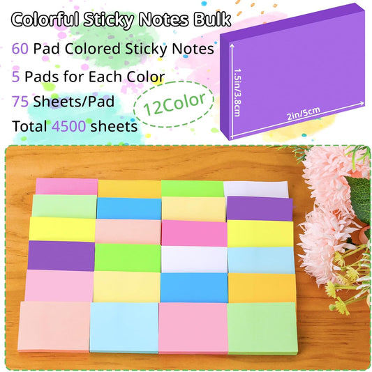 100 Pack Sticky Notes Bulk 3 x 3 in Self-Stick Note Pads Colorful Posted Note in 20 Colors Adhesive Paper Memo 50 Sheets/Pad Easy to Post for Office Home School Meetings Notebook Wall Door Window