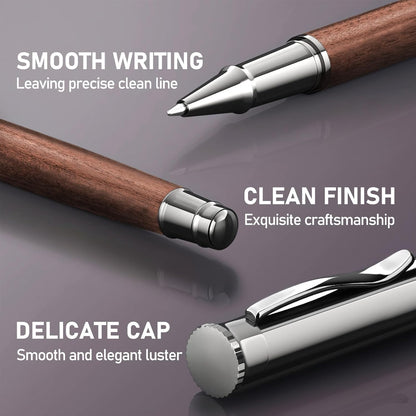 WEMATE Wood Rollerball Pen Set, Extra 2 Ink Refills(1 Black & 1 Blue), Fancy Writing Pen Nice Luxury Office Gift for Men, Professional and Executive, Cool Wooden Pen for Journaling - Red Padouk
