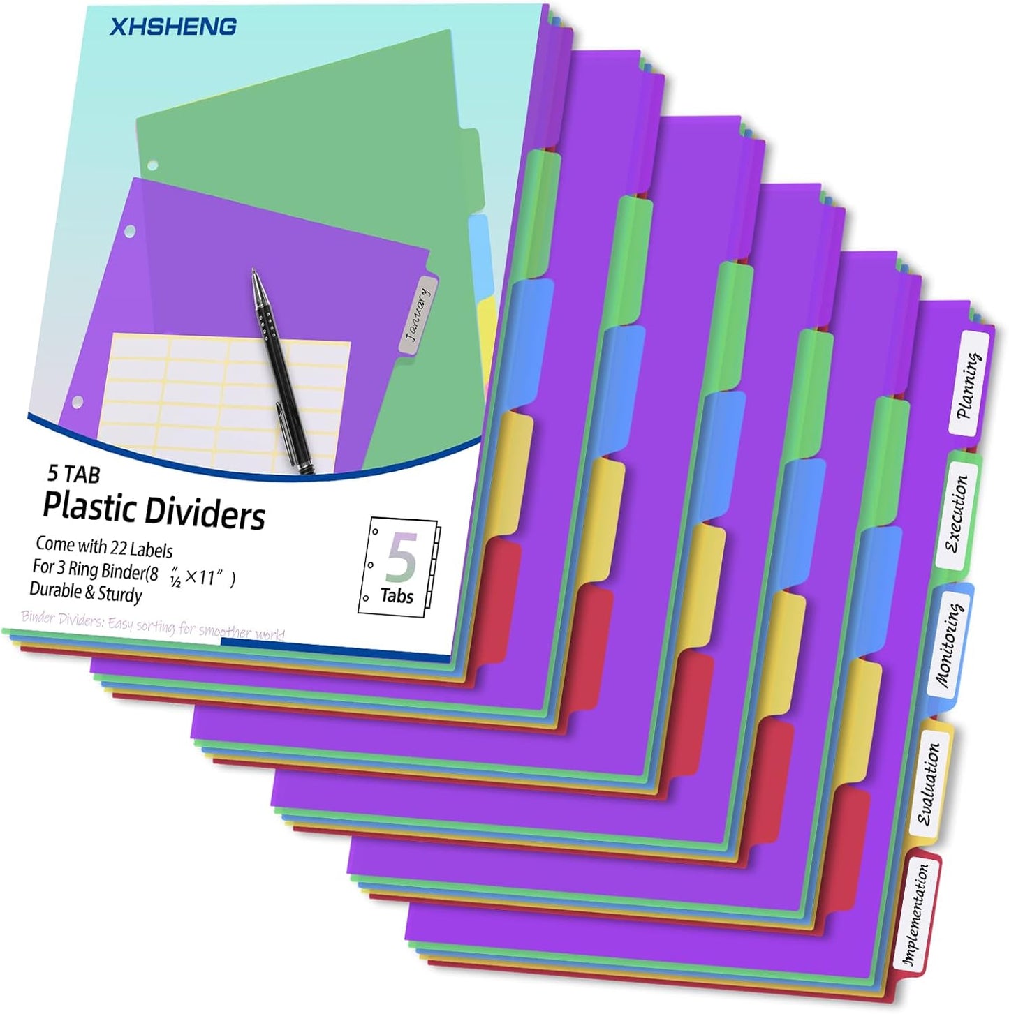 24PCS/3 Set 3-Ring Binder Dividers with Tabs,8 Tab Plastic File Dividers,Binder Separators with tabs for Office/School Supplies