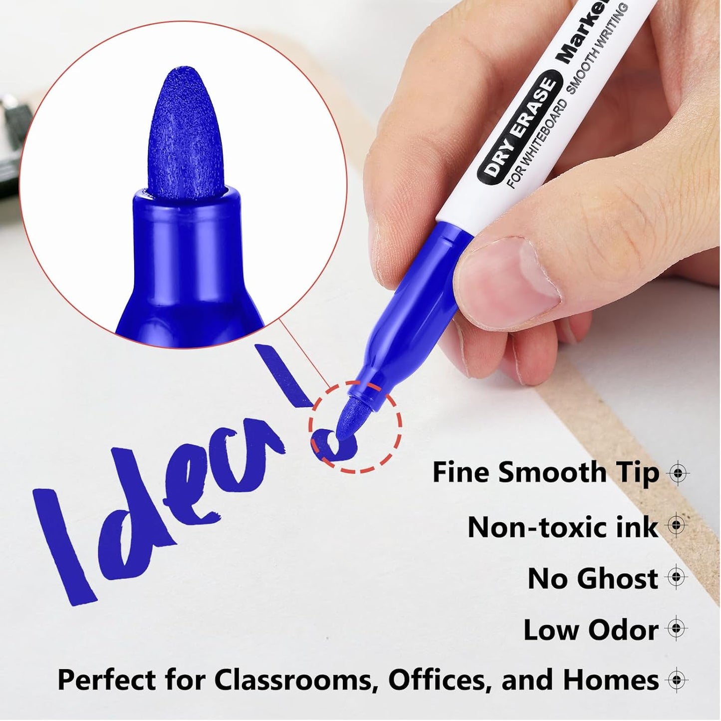 SFAIH Fine Tip Dry Erase Markers - 24 Pack Black Whiteboard Erasable Markers Bulk for Kids Adults, Ideal for Classroom School Office Home Use on White Board, Non-Toxic Easy Clean