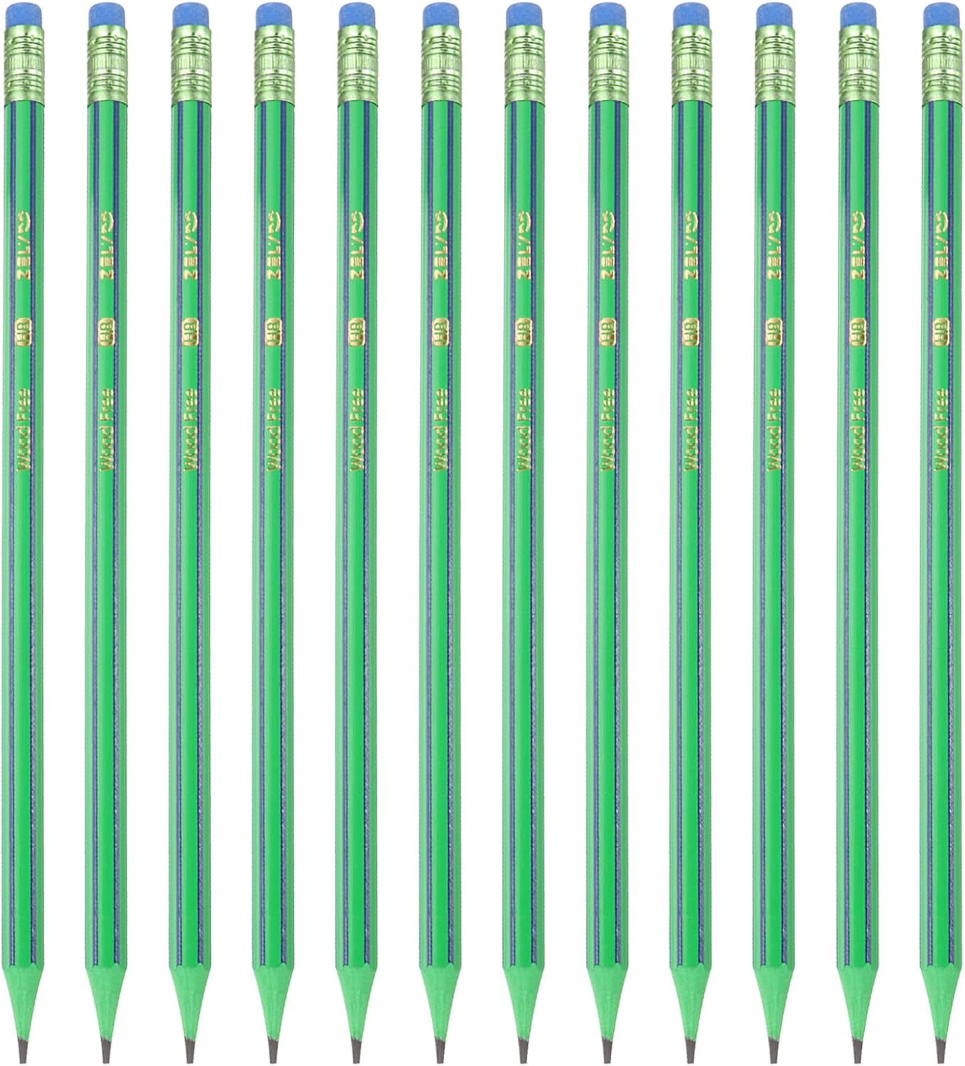 PATIKIL Round Pencils, 12 Pcs HB Graphite Pencil Wooden Pencils with Eraser for Classroom Office Writing Drawing Supplies, Green Black