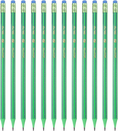 PATIKIL Round Pencils, 12 Pcs HB Graphite Pencil Wooden Pencils with Eraser for Classroom Office Writing Drawing Supplies, Green Black
