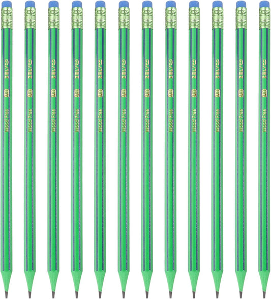 PATIKIL Round Pencils, 12 Pcs HB Graphite Pencil Wooden Pencils with Eraser for Classroom Office Writing Drawing Supplies, Green Black