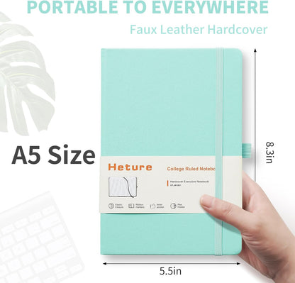 Heture 8 Pack Lined Journal Notebooks,A5 Hardcover Notebooks, 5.5 x 8.3 inch, 100GSM, 160 Pages, Classic College Ruled Notebooks for Writing/Work/Travel/College (Black)
