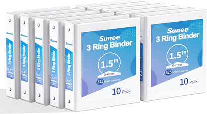 SUNEE 3 Ring Binders 1 Inch 12 Pack, Clear View Binders Bulk Three Ring PVC-Free (Fit 8.5x11 Inches) for School or Office Business Supplies, White