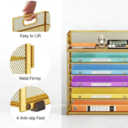 Lavatino 5 Tray Desk File Organizer, Black Mesh Paper Sorter Letter Tray Organizer with Handle, Desktop File Organizer and Storage for Letter/A4 Office File Folder