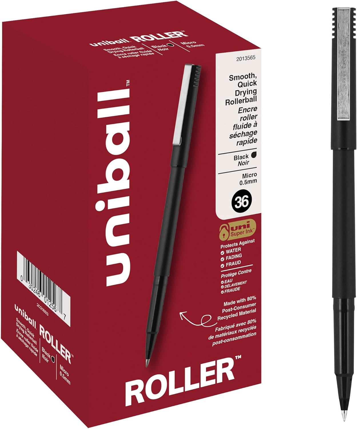 uniball Roller Rollerball Pens, Micro Point (0.5mm), Blue, 12 Pack