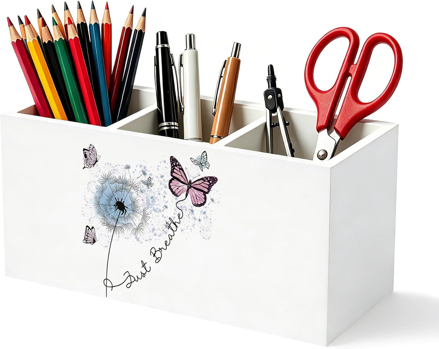 Don't Overthink It Inspirational Pencil Pen Holder for Desk, Pink Positive Affirmations Wooden Box Sign Pen Holder Organizer for Home Office School Desk Accessories