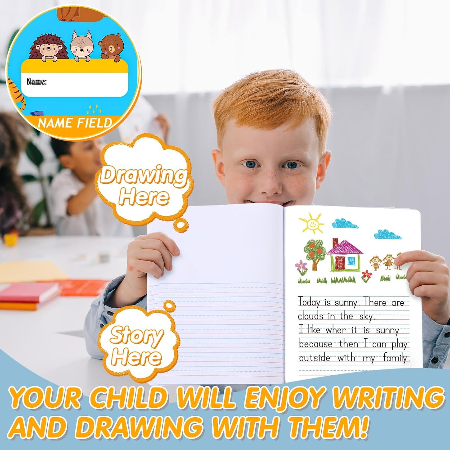 Fulmoon 24 Pcs Primary Composition Notebook K-2 with Picture Space Primary Journal Grades K-2 Draw and Write Journal Composition Book for Preschool Classroom, 80 Sheet (Blue)