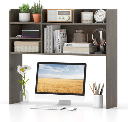 Tangkula Desktop Bookshelf, Countertop Storage Hutch with 5 Shelves for Computer Desk, Desk 3-Tier Display Rack, Multipurpose Wood Desktop Hutch Storage Organizer for Dorm Office Home