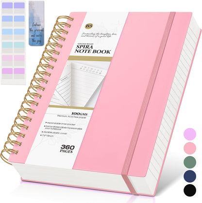 MUAHLIUB Spiral Notebook Journal College Ruled, 360 Pages Lined Thick Journals for Women Men, B5 Big Notebooks with 100GSM Paper, Spiral Bound Journaling for Writing Work School Black 7.6"×10"
