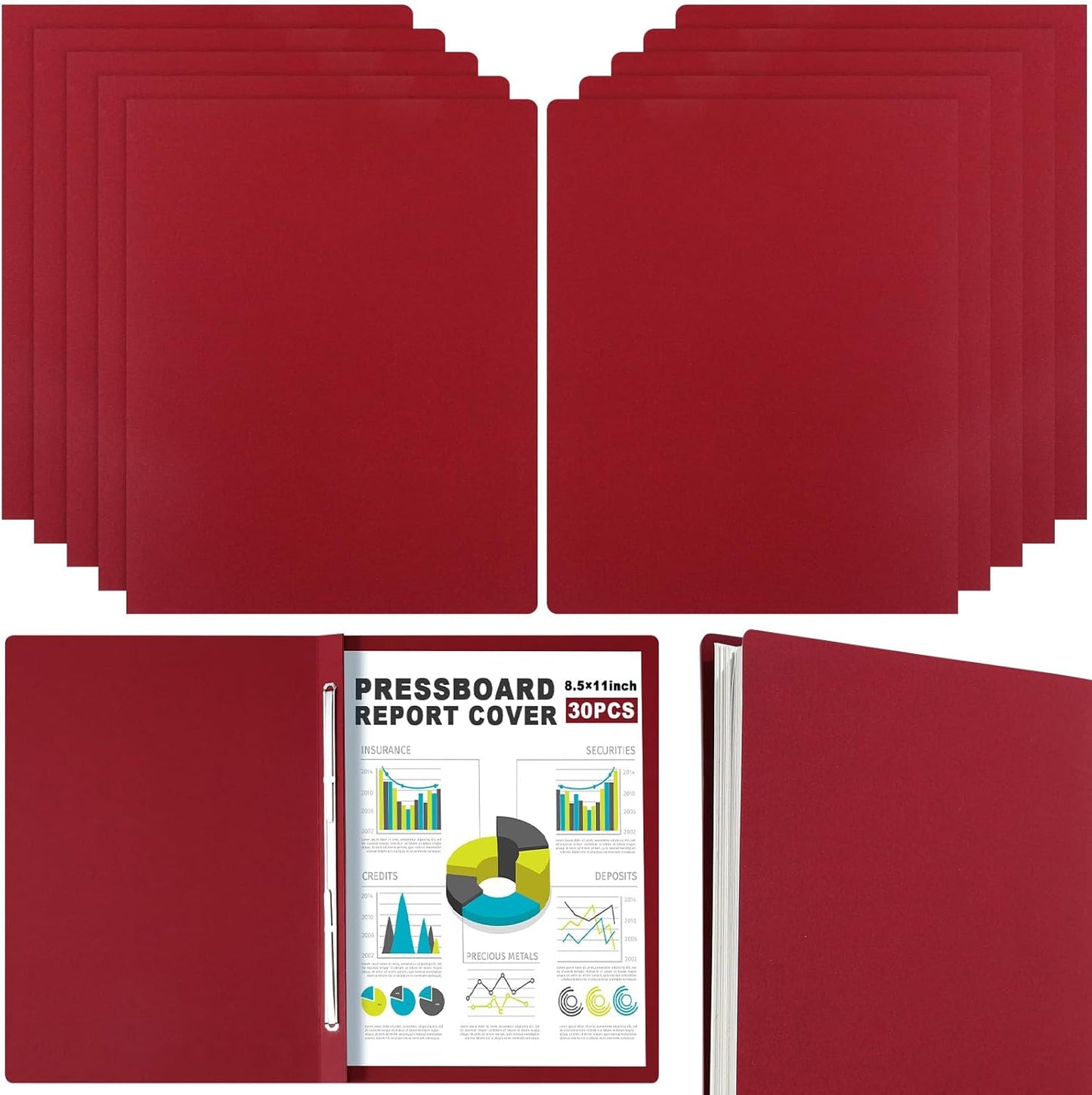 Dunzoom 30 Pcs 8.5'' x 11'' Pressboard Report Cover, 3'' Capacity Metal Prong Fastener with Compressor, Letter Size, Presentation Folder to Neatly Bind Report, Proposal Document (Black)