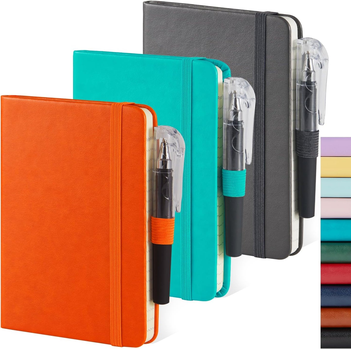 NIRMIRO Small Notebook Journals, 3 Pack Mini Pocket Note pads for Men & Women Writing, A6 Small Leather Notepad 3.7" x 5.7" with Pen, Black, Red, Green