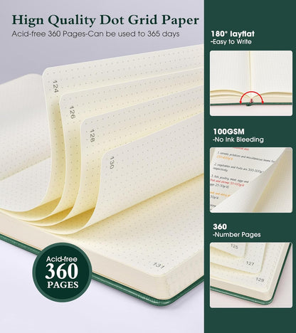 Lined Journal Notebook -365 Pages A5 Thick Journals for Writing Ruled Notebook, Hardcover Leather Journal for Women Men Daily Journal Notebook for Work, Note Taking, 100Gsm Lined Paper( 5.75'' X 8.38'' Green)