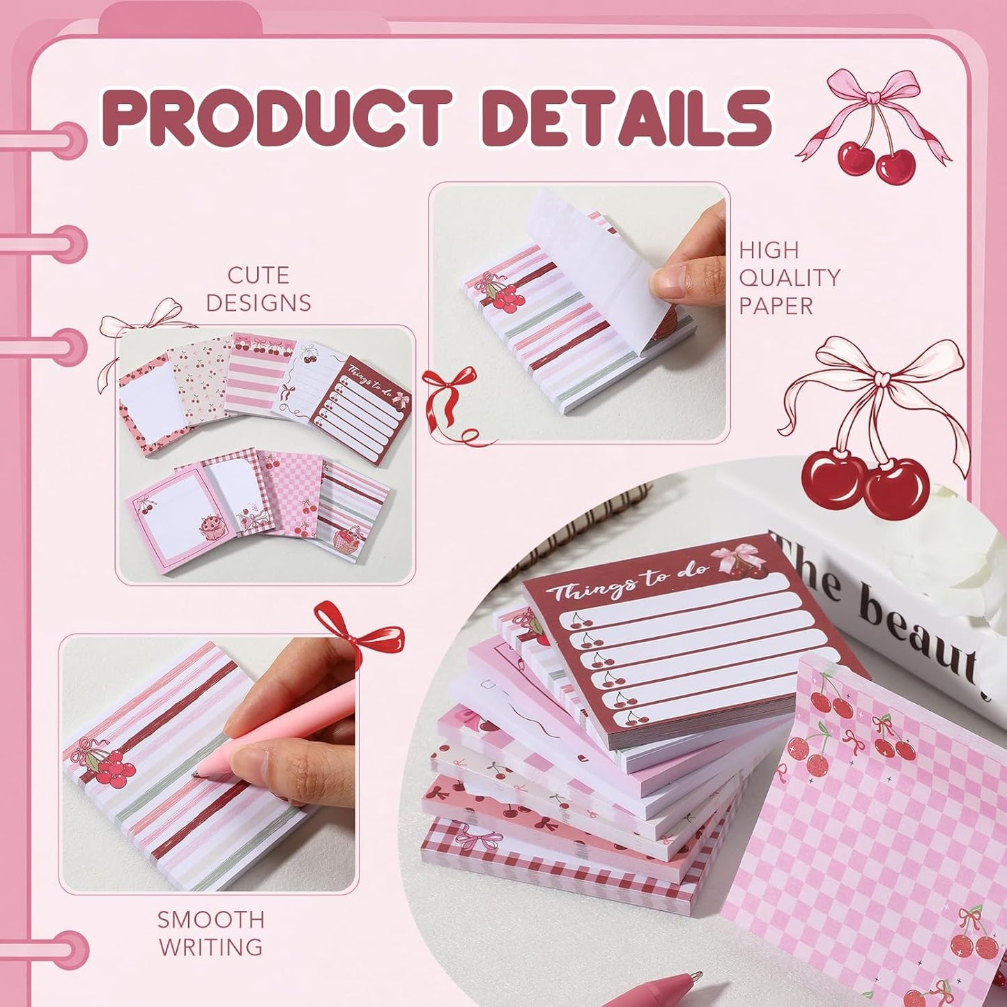 9 Pads Wildflower Sticky Notes 3x3 Inch Cute Self Stick Notepads Notes Adhesive Memo Pad Office Decor Gifts for Students School Teacher Meeting Office Supplies