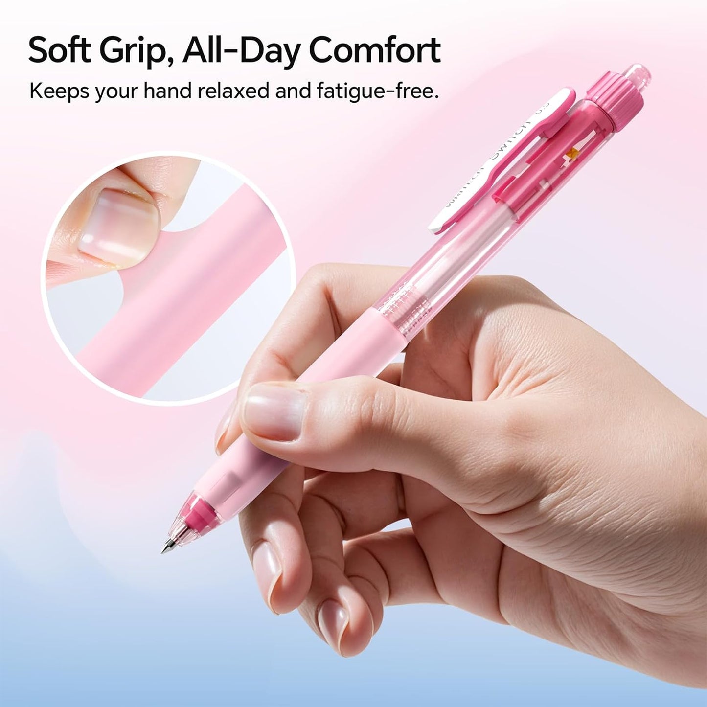 WRITECH Retractable Gel Ink Pens: 0.5mm Black-Ink Switch Between Silent and Clicky Soft Grip Fine Point Pen for Journaling Smooth Writing Quick-dry No Bleed 10ct