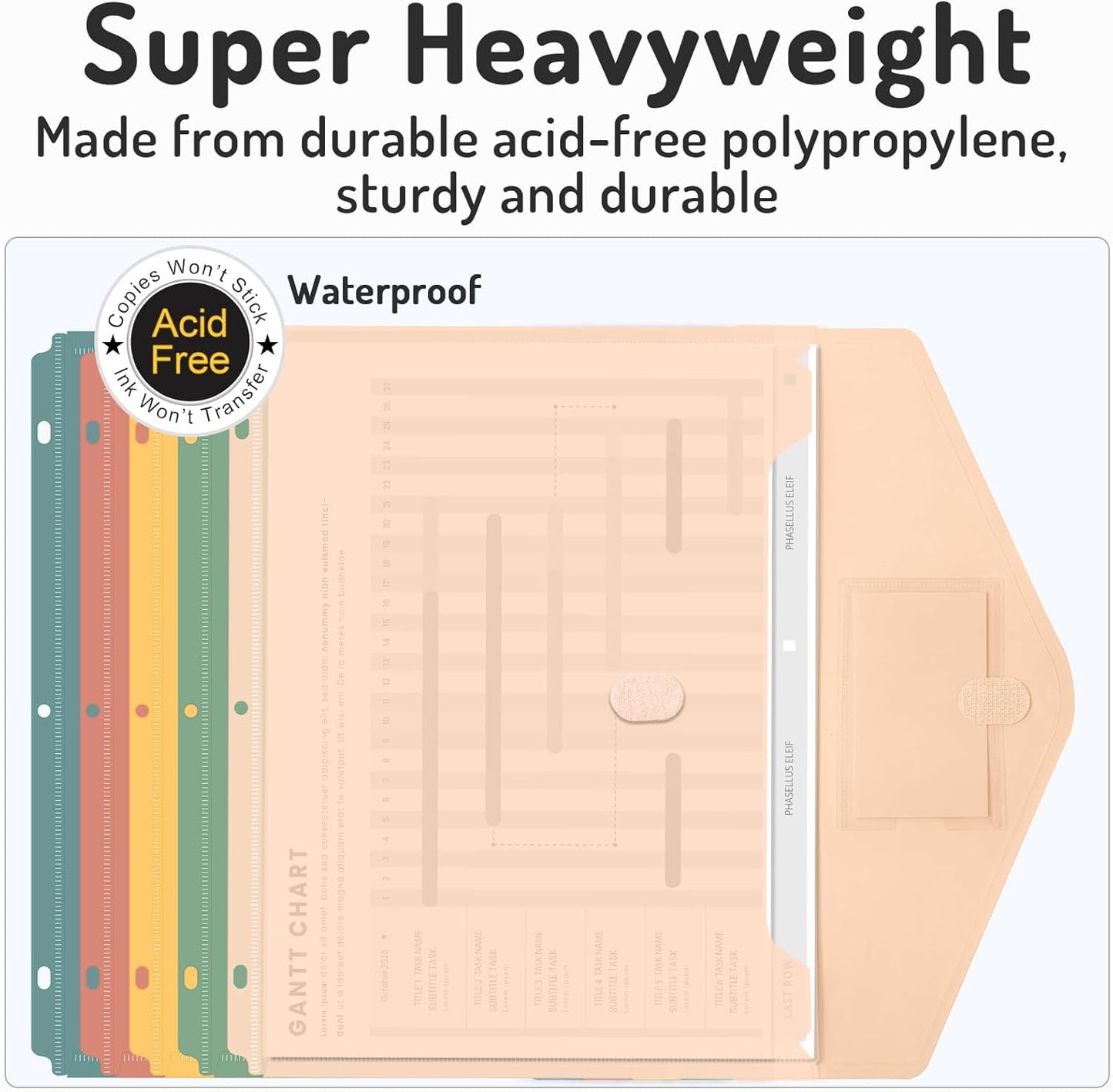 Forvencer Binder Pocket, 10 Pack Super Heavyweight Plastic Folders with Tight Closure, Binder Folders Side Loading, 3 Ring Binder Pocket, Binder Dividers with Pockets, Letter Size, Pastels Series