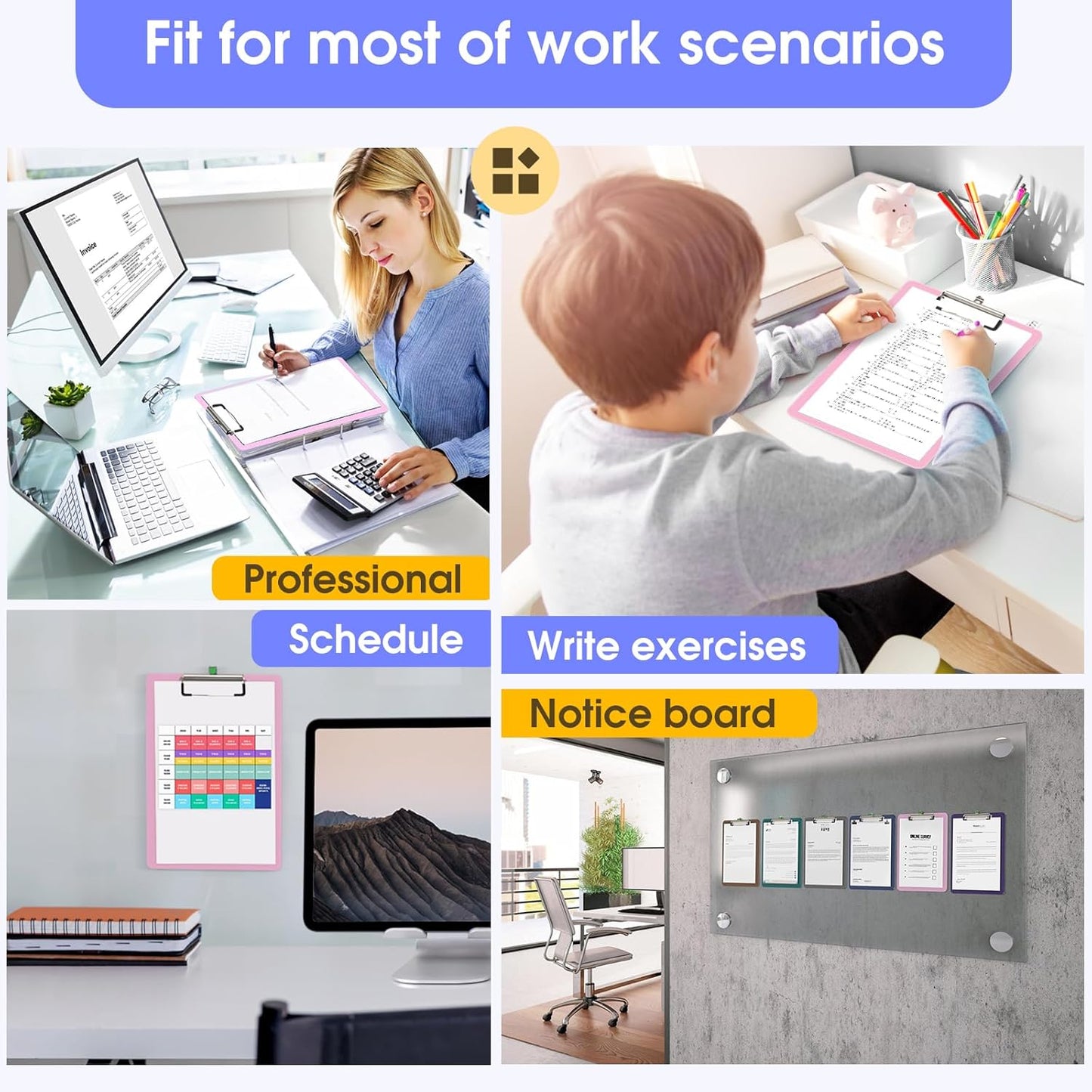 Plastic Clipboards 2 Pack, A4 Black Clip Board 8.5x11 for Classroom, Students, Kid, Woman, Size 9" x 12.5" with Low Profile Clip, Office & School Supply