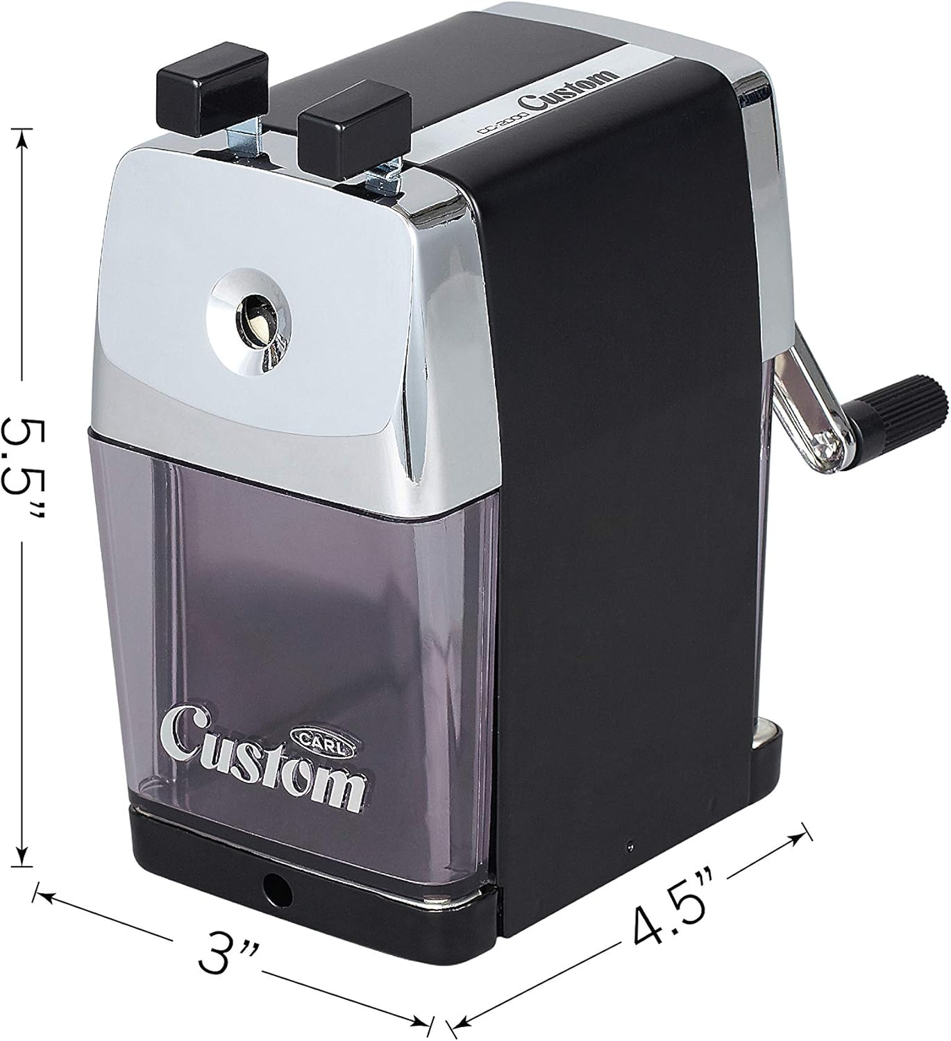 CARL Pencil Sharpener, CC-2000, Black, 5-Point Selector. Manual, Quiet for Office and Home Desks, School Classroom, CUI19018