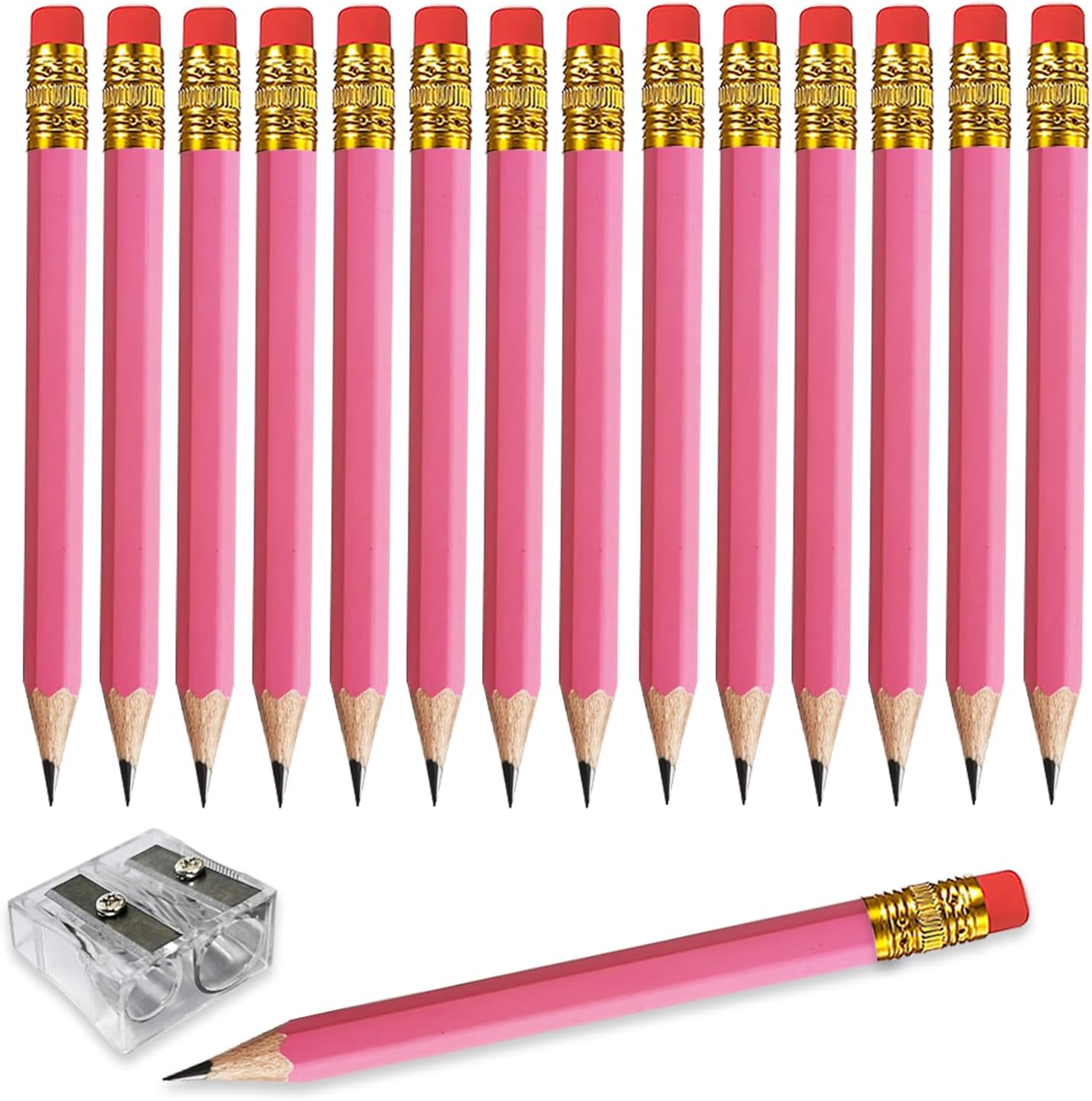 Adhere 25pcs Golf Pencils with Eraser Pre sharpened Hexagon half Wooden Pencils Graphite 2B for Golf Event Scoring,Classroom,Wedding,Company Meetings,Pew, Pocket (Nature)