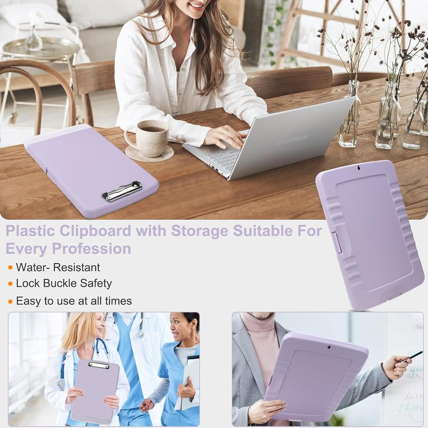 SFLHHDM Purple Clipboard, Clip Boards 8.5x11, Teacher Clipboards with Storage, Plastic Clipboard with Pen Holder, Clipboards Storage for Women Teachers Work, School & Office Supplies