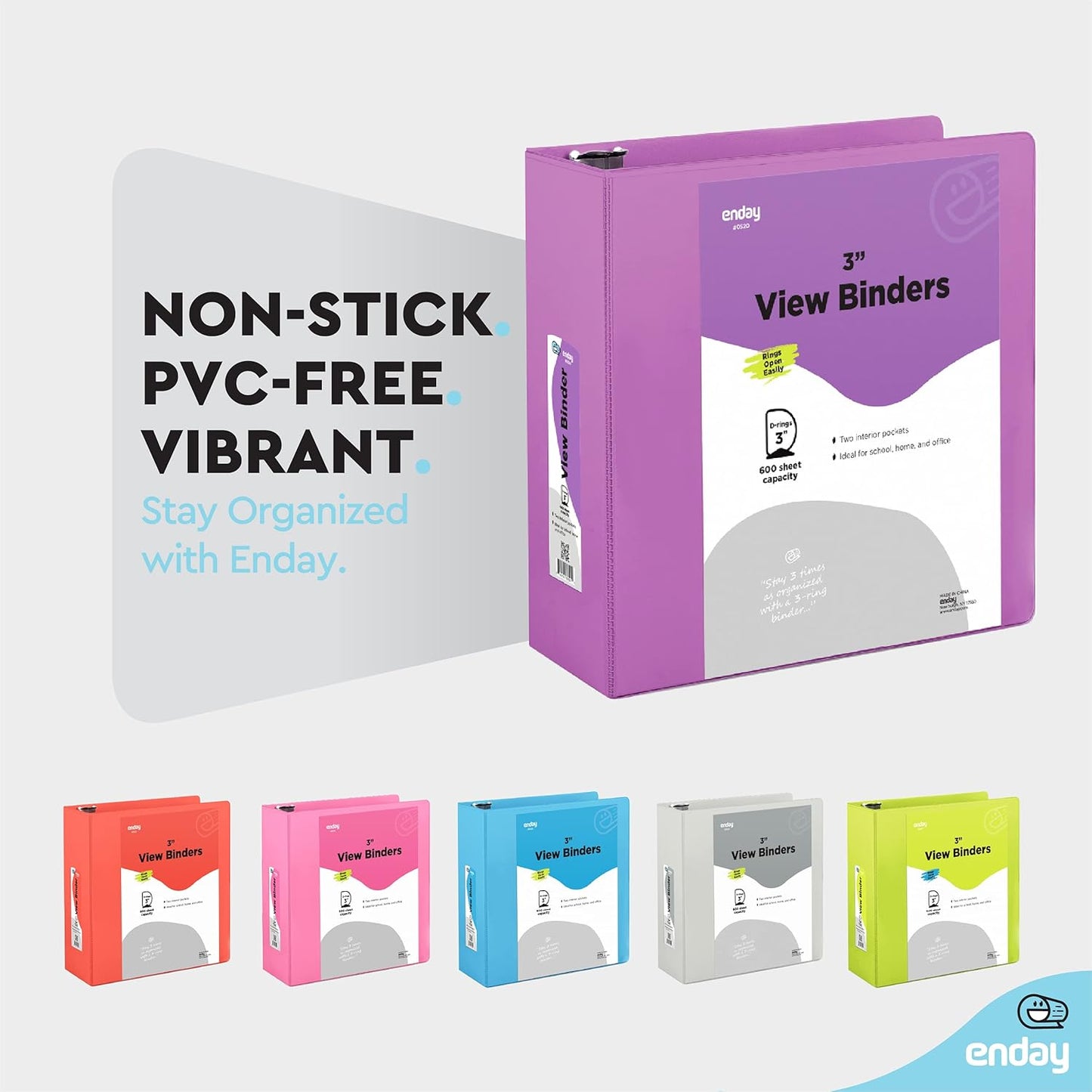 3 Inch Binder (2 Pack) Blue and Purple 3 Ring Binder 3 inch, Clear View Cover with 2 Inside Pockets, Three Ring Binders for Home, Office and School Supplies - Enday