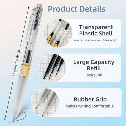 Retractable Gel Rollerball Pens, Japanese Style, Smooth Writing, Comfortable Grip, 0.5mm Fine Point, Black Gel Ink, For Journaling, Writing Pens, 12-Count Pack