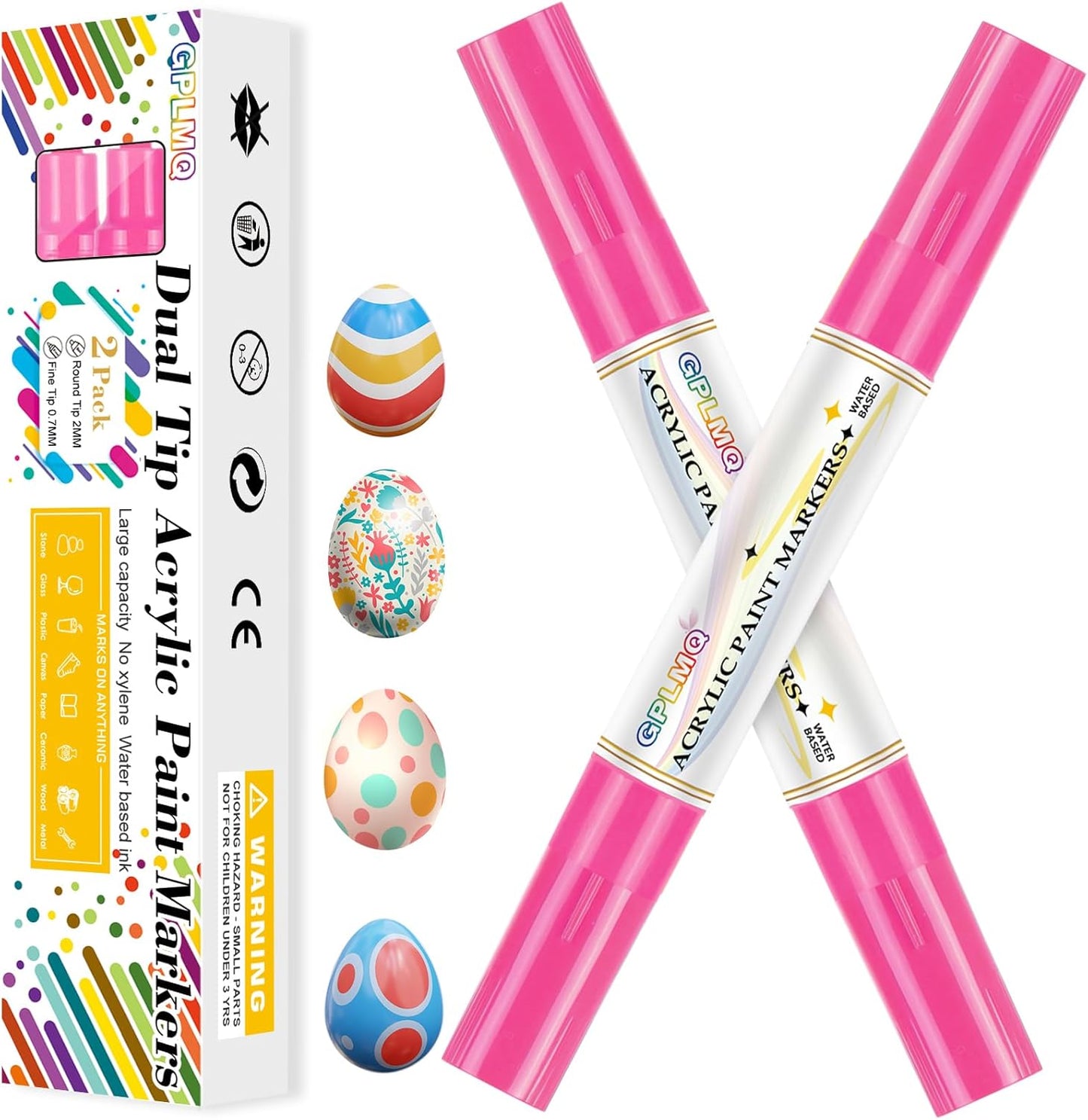 Paint Markers Paint Pens - 2 Pack Dual Tip Acrylic Permanent Marker (0.7mm & 3mm), Non-Toxic, Water-Based for Art Painting, Stone, Ceramic, Glass, Wood, Fabric, Metal, DIY Crafts (White)