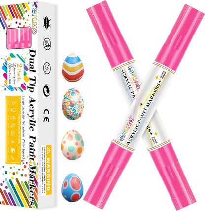 Paint Markers Paint Pens - 2 Pack Dual Tip Acrylic Permanent Marker (0.7mm & 3mm), Non-Toxic, Water-Based for Art Painting, Stone, Ceramic, Glass, Wood, Fabric, Metal, DIY Crafts (White)