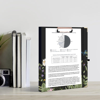 Ospelelf Binder 3 Ring 1 Inch, Floral Round Ring Clipboard Binder for Letter Size with 5 Tab Dividers, File Folder Labels, for School and Office Supplies