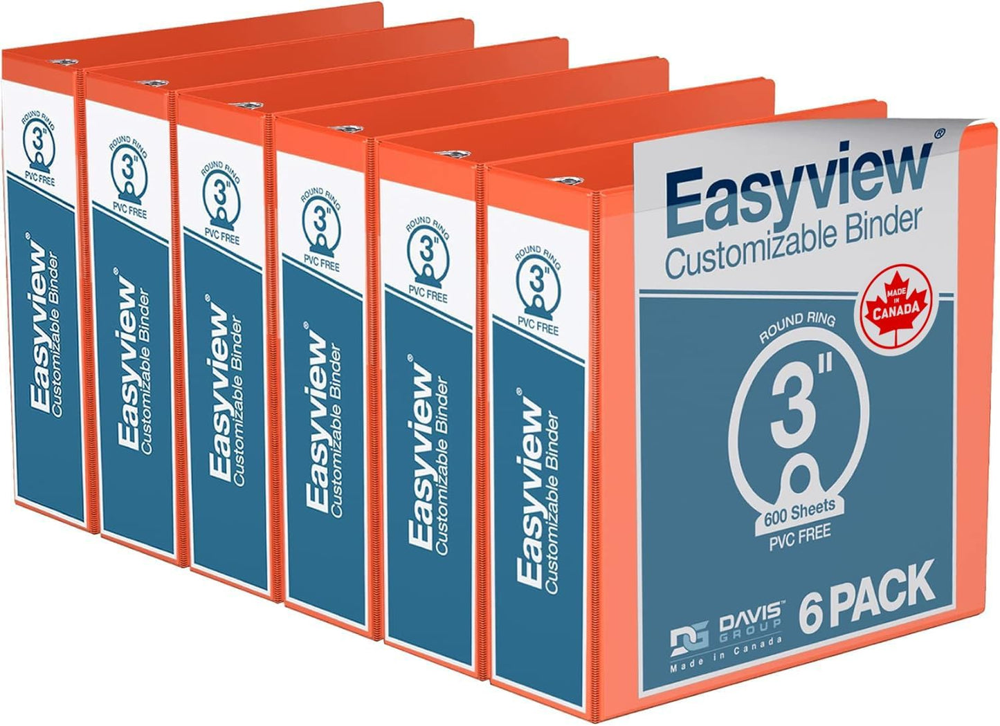 Easyview Premium 3-Ring Binders with Clear-View Covers and Round Rings, Binders for School or Office, 1 Inch, Pack of 6, Navy Blue