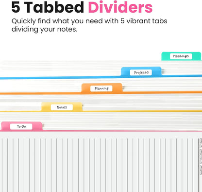 Hardcover Spiral Journal Notebooks for Work With Removable Dividers & Tabs, 8.5"x11" 5 Subject Notebook for Note Taking & Organizer, A4 College Ruled Lined Journal for Women & Writing, Aquamarine, 280 Pages