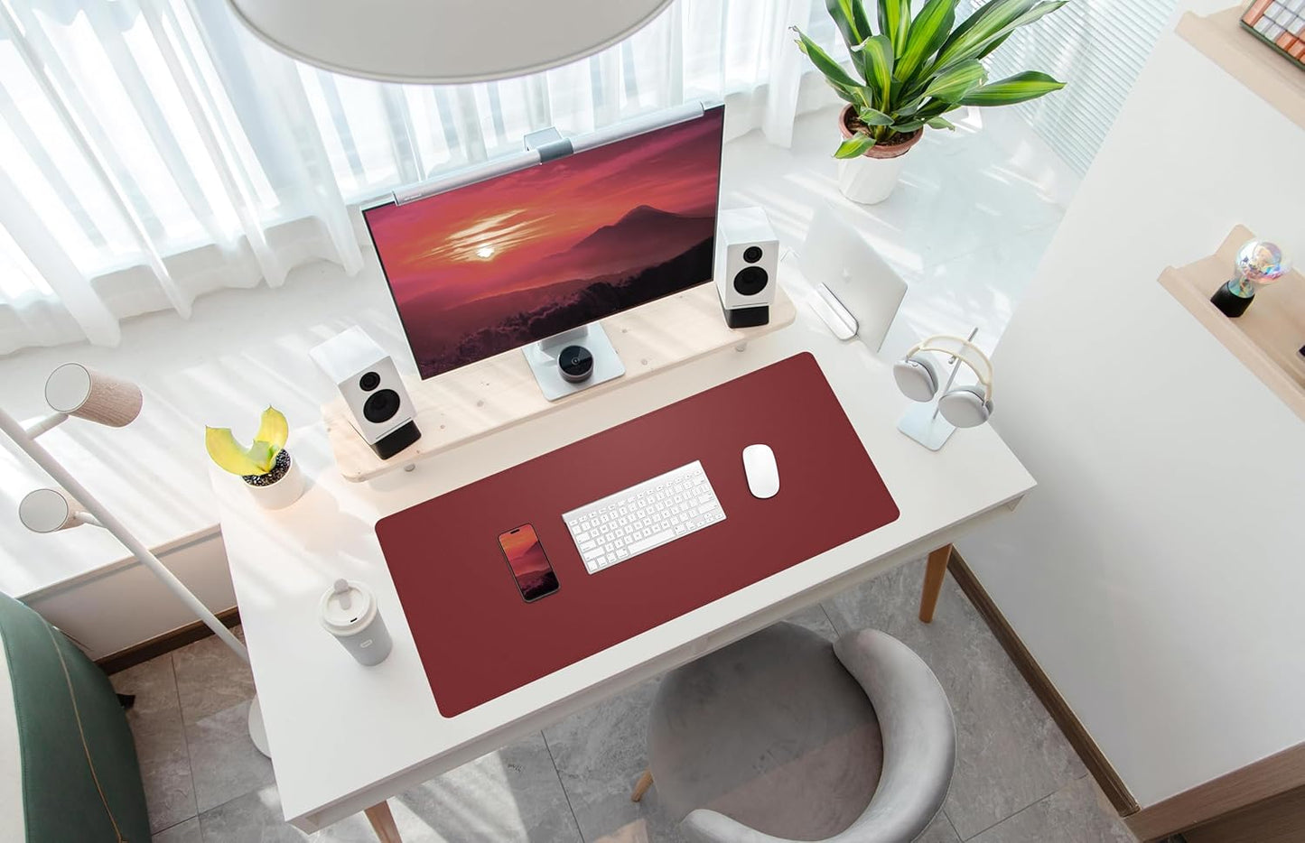 Large Desk Mat 47.2" x 17" Leather Desk Pad Protector with Natural Cork & PU Leather, Non-Slip Office Desk Mat, Large Mouse Pad, Waterproof Desk Blotter pad for Office&Home(Black)