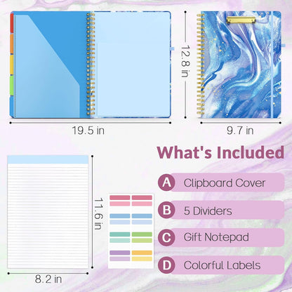 Sooez Clipboard with Refillable Notepad, Clipboard Folder with 10 Storage Pockets for Letter Size, Spiral Clipboard Notebook, Cute Portfolio for School Office Nursing