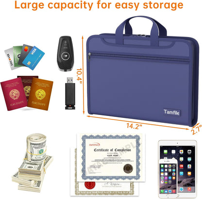 5200℉ Fireproof Accordion File Organizer with Lock, Thickened Document Organizer 13 Pocket with Zipper & Labels, Important Document Organizer, Expanding File Folder with Handle for Letter A4 (Grey)