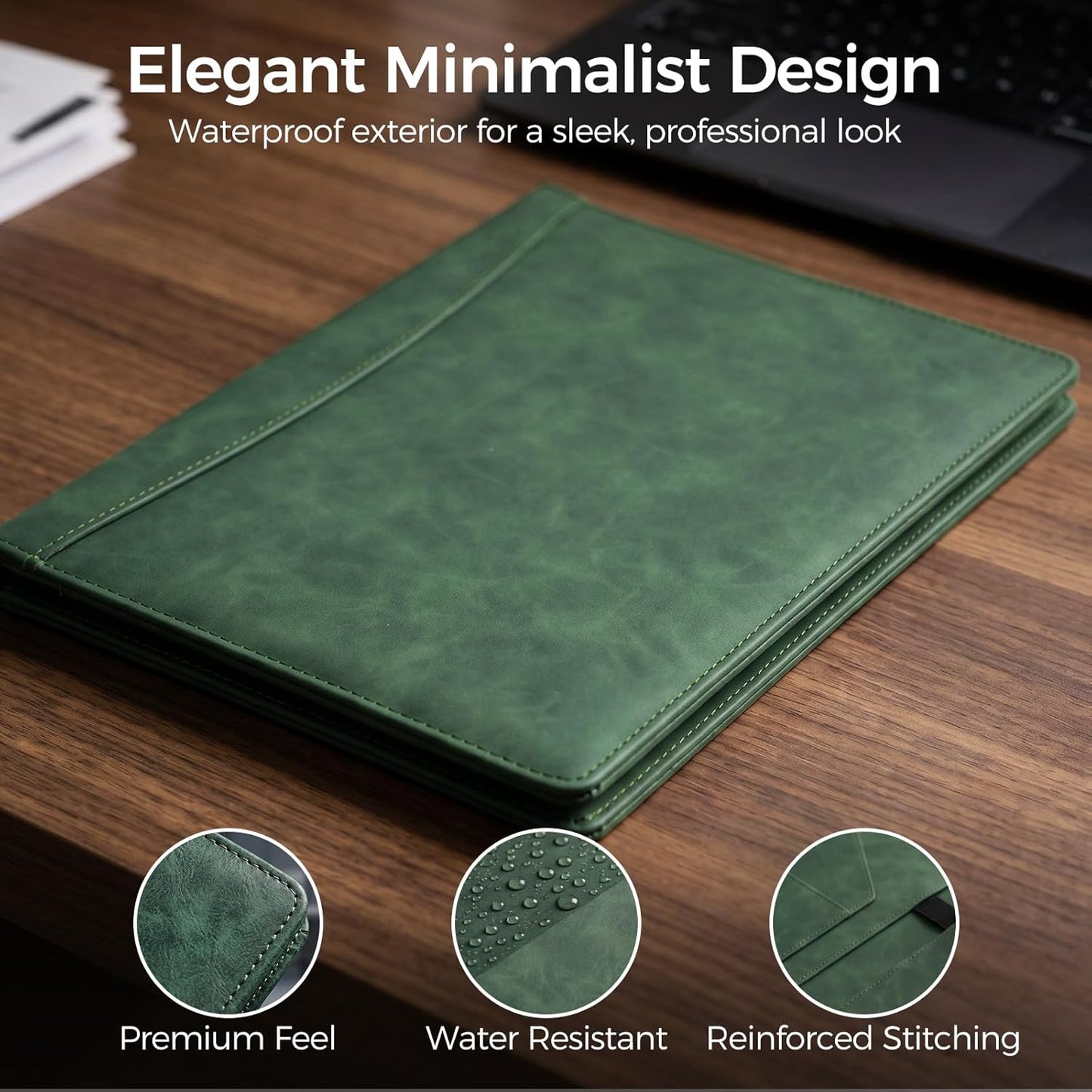 Koogel Padfolio Portfolio Folder, Leather Clipboard Portfolio Binder 13x10 inch Legal Writing Pad for Document Organizer Business Notepad Clip Boards for Women Office School Conference Meeting, Pink