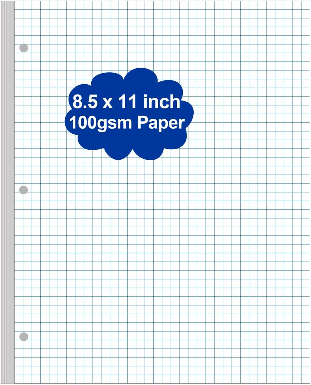 A4 TUL Discbound Grid Filler Paper - 11 Disc Graph Paper, Letter Size 100Sheets / 200Pages Loose-Leaf Paper, 100gsm White Paper, 8.5'' x 11''