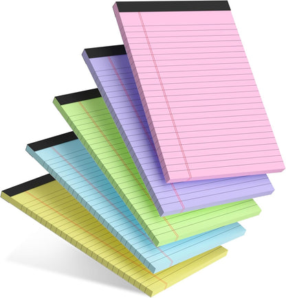 5pcs Small Note Pads 5x8 Notebook College Ruled Legal Pads Color Notepads 5 Pack Study Back Writing Pads 5 x 8 Perforated Narrow Ruled Pads of Paper for School & Office Supplies 30 Sheets/Pack