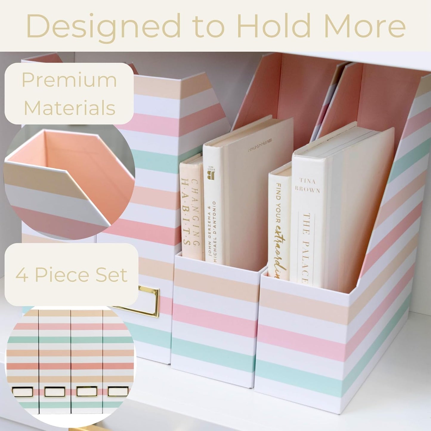 BLU MONACO | Cardboard Magazine File Holder Set of 4 | Vertical Magazine File Holder for Desk and Shelves | Standing File Holder for Classroom School Paper Storage
