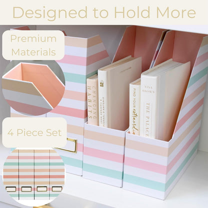 BLU MONACO | Cardboard Magazine File Holder Set of 4 | Vertical Magazine File Holder for Desk and Shelves | Standing File Holder for Classroom School Paper Storage