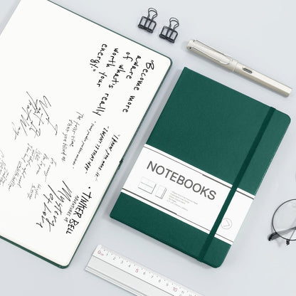 M&G Dotted Journal Notebook, 160 Pages, A5 Medium Size 5.6" x 8" for Men Women, 100GSM Thick College Ruled Paper Bullet Journal for Note Taking, Work & Office, Leather Hardcover, Green